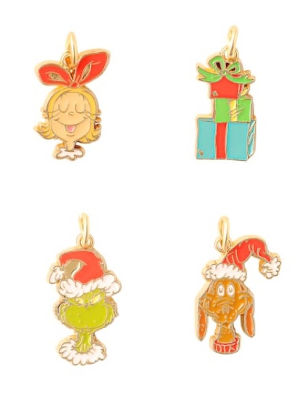 4 New The Grinch Holiday Charm Set - Green & Red